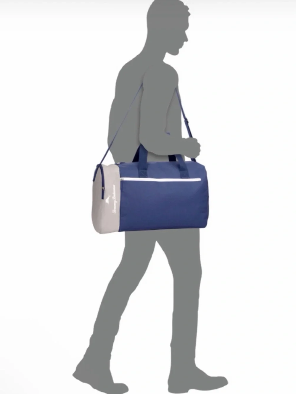 Tommy Bahama Navy and Gray Duffel with Shoulder Strap